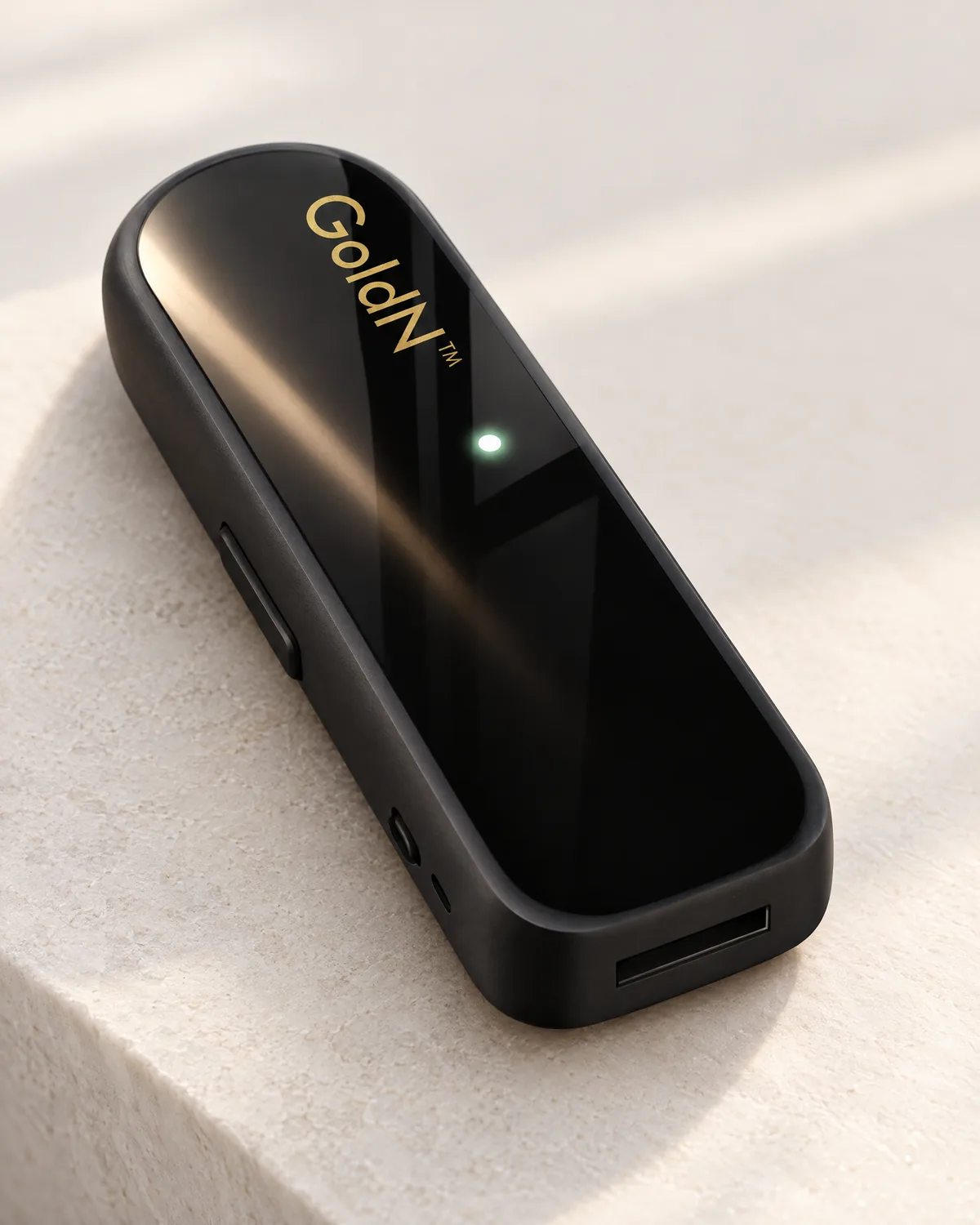 The glossy black GoldN Companion in soft daylight